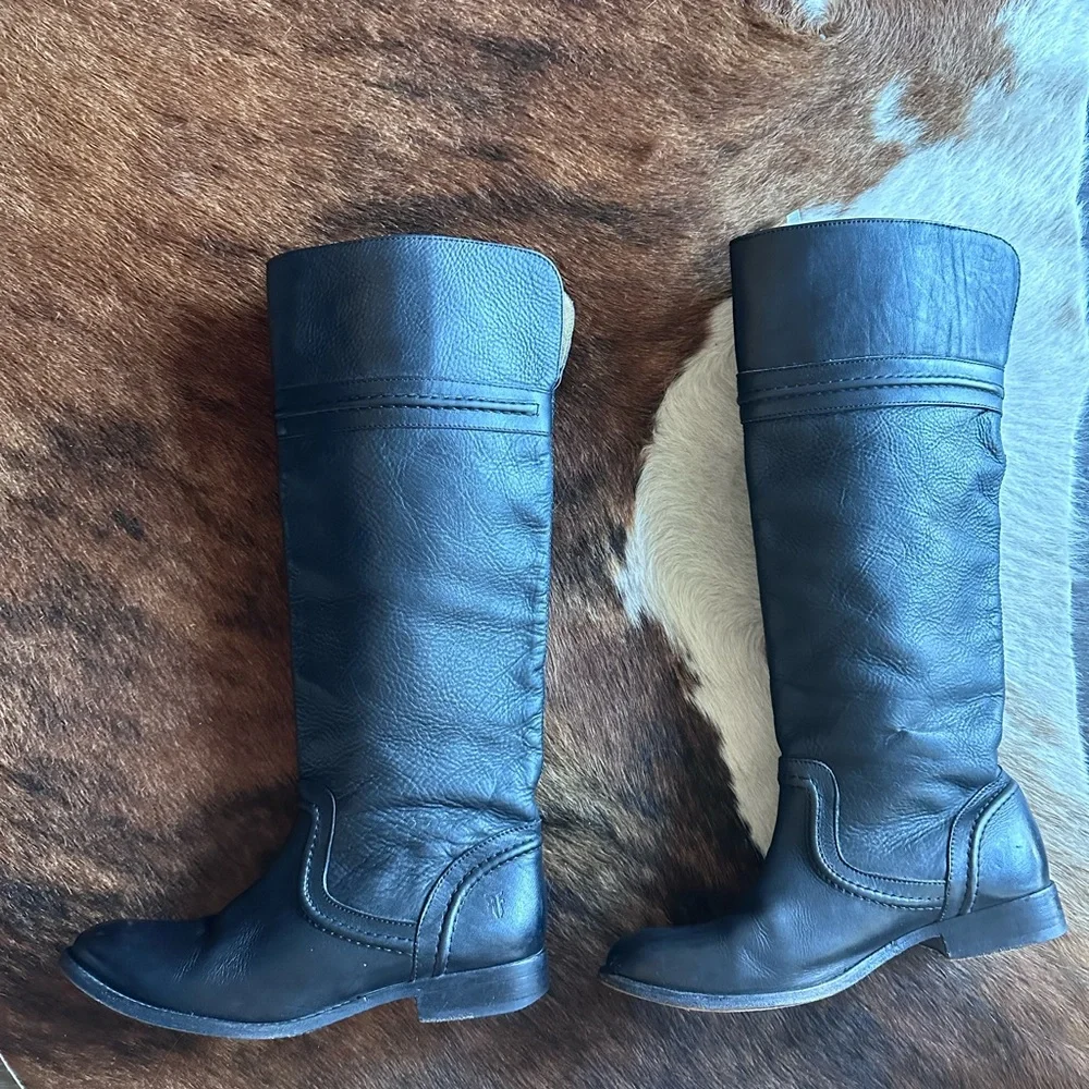 Frye Melissa Trapunto Black Leather Tall Riding/Equestrian Boot 8.5 size